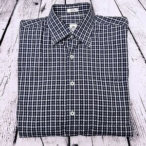 Peter Millar Easy Care Button Down Collar Blue Gray Checkered 100% Cotton Size M